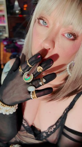 Nylon British Mature Tina Snua Smoking A Cigarette In Nylon Elbow Gloves &amp; Jewellery - Smoker OMI OME Snap Inhale Drifting