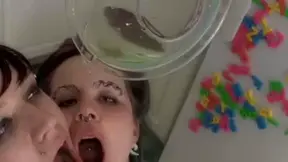 Legal-age whore drinking piss in a bowl