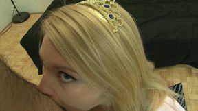 Blonde girl sucks a small dick then rides it to a pussy cumshot
