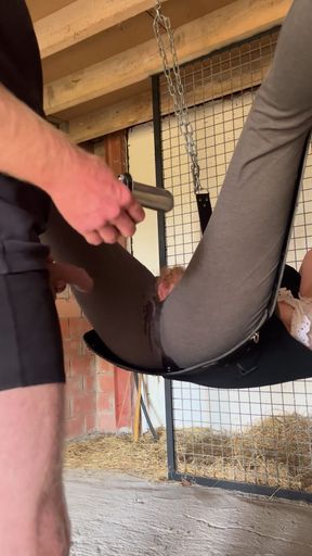 Pissed in Her Pussy Through a Speculum - Blindfolded Slut Farmgirl BDSM Piss Session