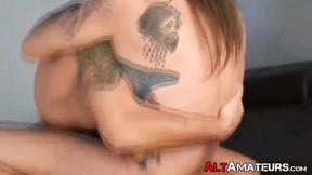 ”Long haired punk rocker nails his lover doggy style hardly”