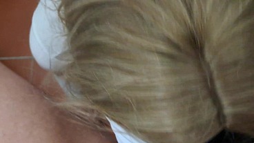 Blonde MILF dressed in white throatpie with sunglasses POV