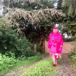 In fuchsia flight attendant outfit for an evening ...