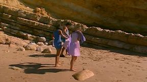 claudia james & aniko, anal trio in the beach