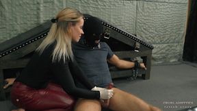 Cuffed slave jerked and punished HD MP4