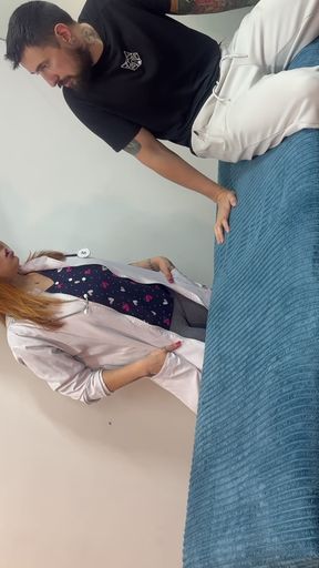 Redhead Physiotherapist Evaluates My Leg and My Cock Gets Hard at the Consultation