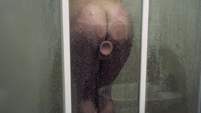 Big ass wife. Shower masturbation with a suction cup dildo made me cum hd