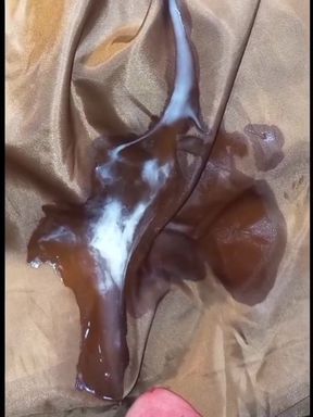 2 cumshots on the shiny lining of a lady puffercoat