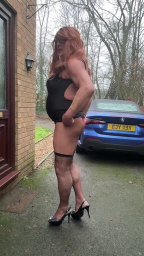 Sexy Crossdresser Kellycd2022 in Black Sexy Dress and Fishnets