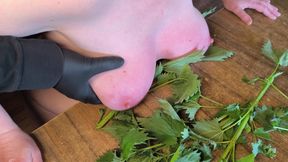 Naked tits in nettles - then hit hard