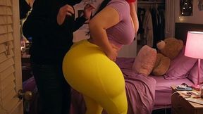 Big Ass Latina in Tight Yellow Leggings Gets Pressed in Bedroom