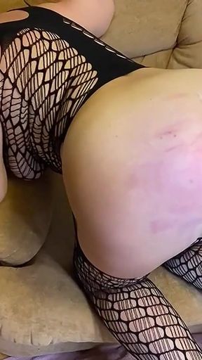 Must-share moment from "Submissive slut is belted up her big white asshole. Hairy cunt wet with juice. Took a big dick in"