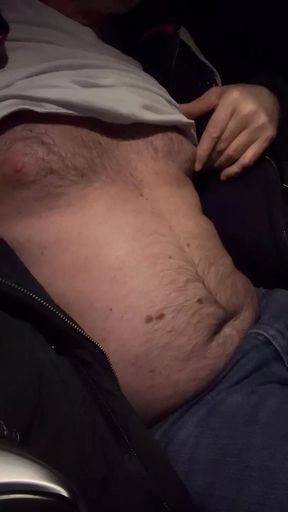 Nipple strokes in the car