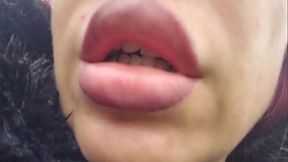 &quot_A red-haired woman with full lips sits on a park bench, letting out loud burps without a care in the world