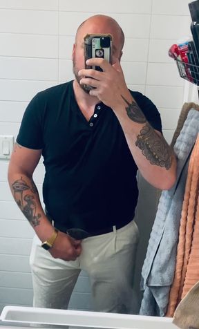 Daddy shows off his uncut big thick cock in a solo scene