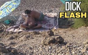 Exhibitionist Wife Outdoor Amateur MILF Blowjob & Handjob Big Cock on Nudity Beach in Front of Follower with Cum