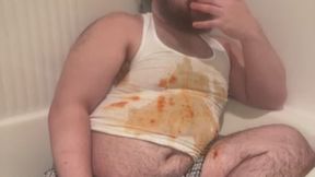 Slob's meat feast gives him a boner