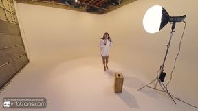 Brunette T-Girl Deepthroats Huge Cock During VR Photo Session Cum Slut