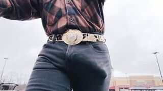 Exhibitionist Cowboy Taunts Grocery Shoppers With His Yam-sized Man rod Full salute In Flesh Cock-squeezing Denim - POINT OF VIEW