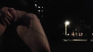 Woman getting vulgar and mastrubates after peeing on outdoor street