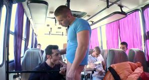 Aroused Hungarian gay lovers fuck in a bus and share it all on cam