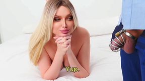 Gorgeous Blonde MILF destroyed my chastity cage to get anal creampie