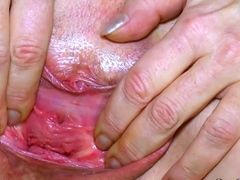Busty blonde granny masturbates solo