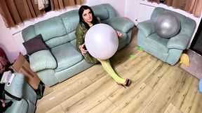 dominant leather milf giant balloon popping. deepthroat, riding, doggy and double cum