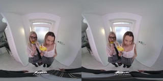 Horny Students Roxy Risingstar And Mona Blue Fuck With Professor In A Threesome VR Porn