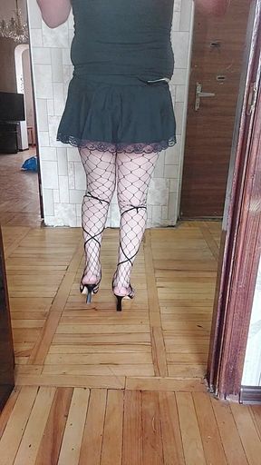 Hot Sexy High Heels College Girl Femboy Sexy Fishnet Gothic Style