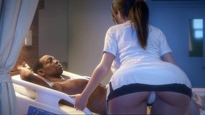 Nurse gives a deepthroat oral to her BBC patient and rides his enormous