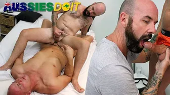 Inked Aussie Colton begs Jaxon for deep throat and tight ass pounding