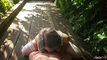 My grey-haired Italian maid thought we were alone behind the high hedge... she was right.[AI]