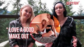 Hot blonde babe and her girlfriend enjoy lesbian fun at the cabin