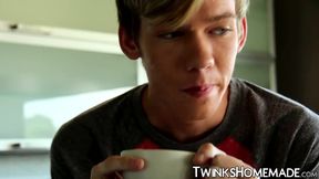 Handsome twink cums while being ass fucked hard and fast