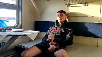 Hoodie &amp_ shorts - jerking off in a train cabin while alone