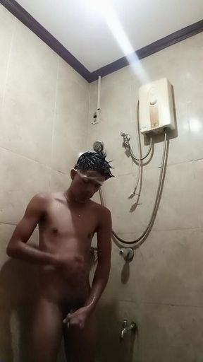 Filipino Solo Shower: Slim Asian Twink Jerks Big Cock