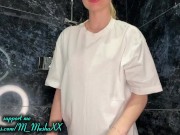 Wet t-shirt on me, but nothing under, you see my hard nipples