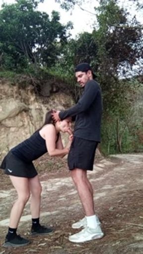 sucking my neighbor's delicious cock on the road in a town and a motorcycle passes by and catches us