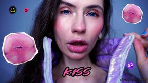 Glamour girl kiss with big shiny juicy lips + spit fetish