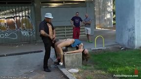 Exposed euro girl gets rough in front of crowd