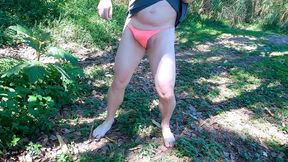 Feeling horny on a hike so strip of to wear women&#039;s underwear