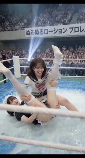 Wet and slippery slime wrestling in Japan
