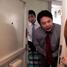 Japanese Milf gets sex goods salesman at her door and tries out all the sex toys they have to sell