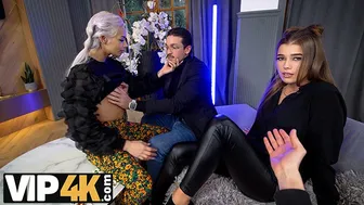 Two sexy women enjoy a massive cock together in a steamy threesome