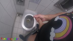 I love jerking off my thick cock after taking a piss in a highway restroom.