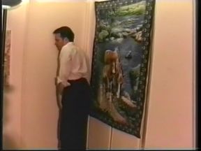 Gay lovers share one double headed dildo at the same time doggy style