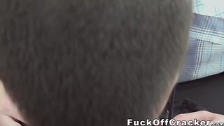 Nerdy guy struggles with enormous chocolate pecker