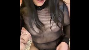 Sissy Latina jerks and cums wearing nylons