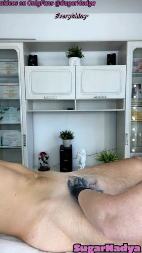 The client CUM vigorously during waxing